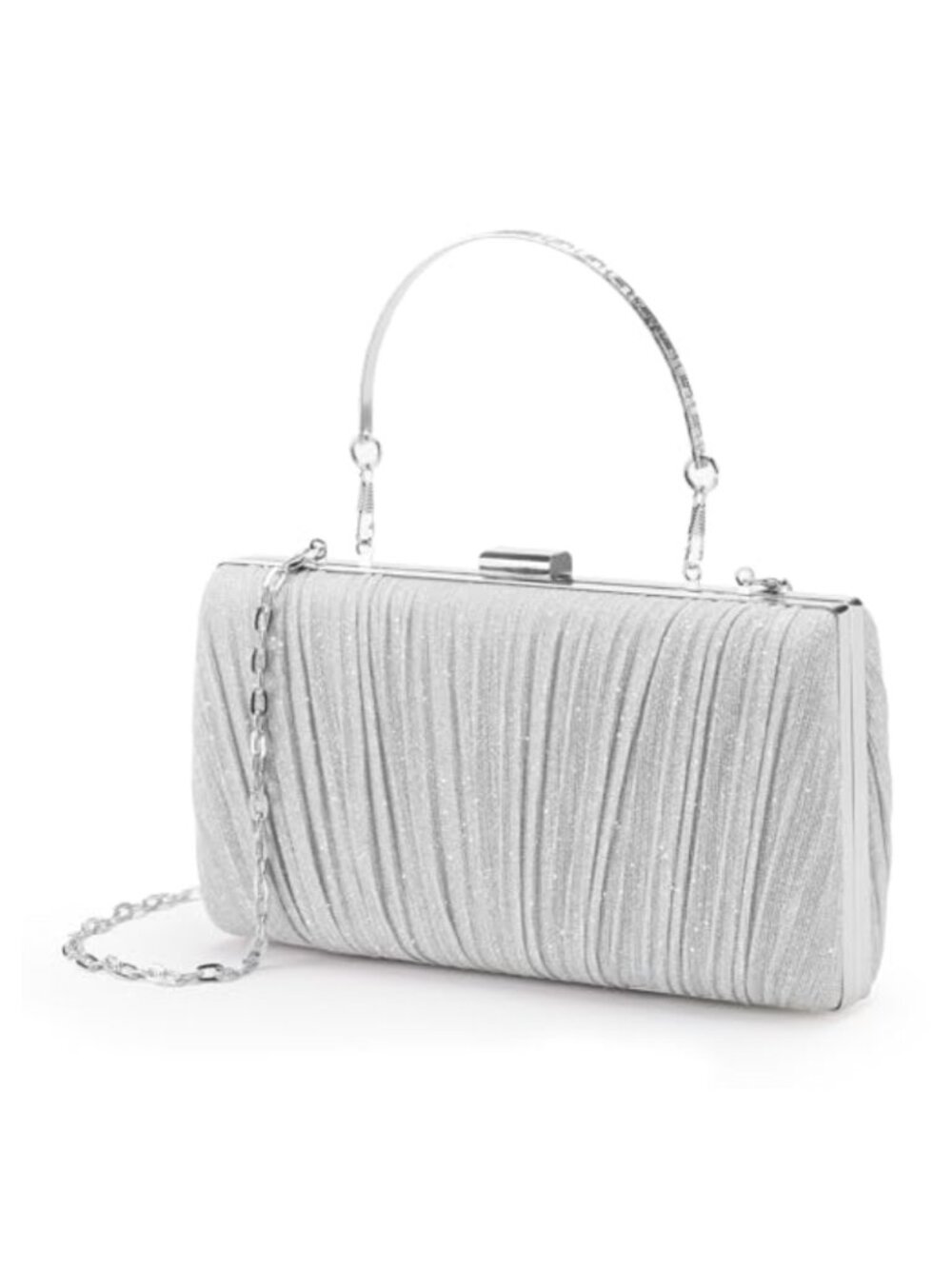 Pleated Evening Clutch with Chain Strap Shimmering Party Wedding Bag